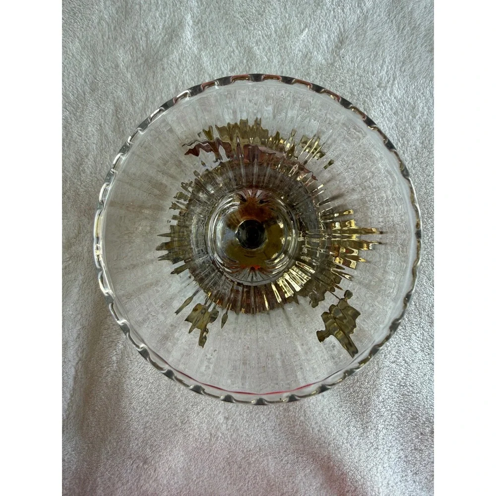 Vintage Homco Glass Candle Votive Sconce Copper Gold Leaves‎ Brass Base Fairy
